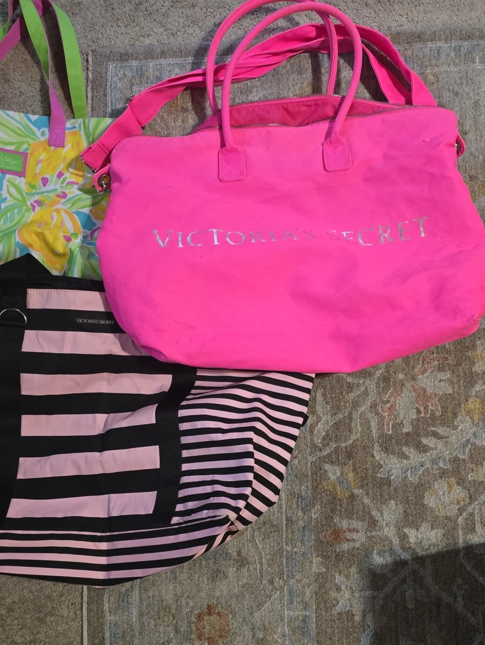 Victoria's Secret Pink & Black Striped Tote